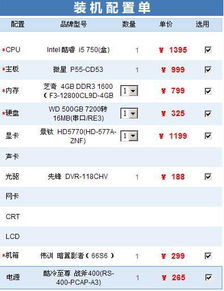 陪一个主流的电脑配置,多少钱。有什么配置