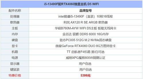 5000左右组装全套台式电脑的配置单和价格参考。