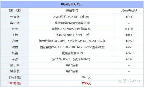 组装笔记本电脑配置清单及价格