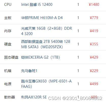 4000左右的组装电脑配置清单