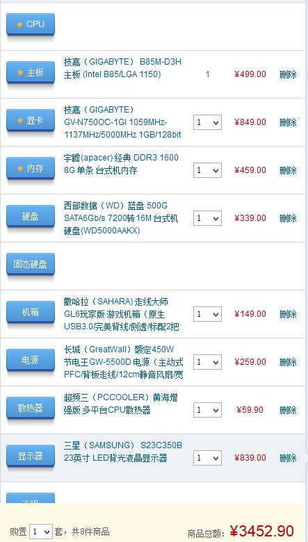我想自己购买电脑硬件都需要购买那些配件